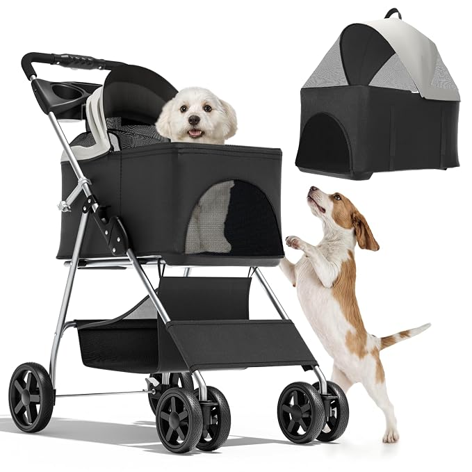 Magshion 3-in-1 Foldable Pet Stroller for Small to Medium Dogs and Cats | Dog Travel Jogger with Detachable Carrier, Cup Holder & Storage Basket, For Small/Medium Dogs & Cats Up to 33 lbs