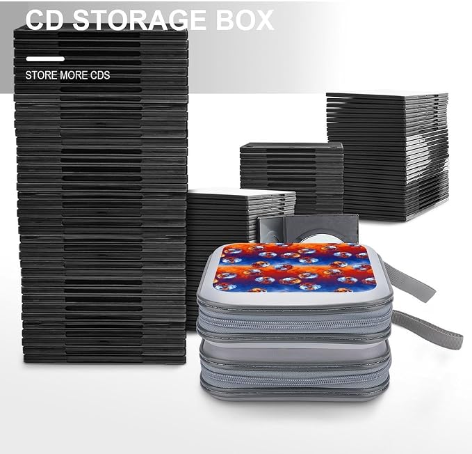 Hard Plastic CD/DVD Organizer Red Blue Ice Water Fire Flame, 40-Disc Storage Binder with Zipper, Portable Protective Case for Car Office