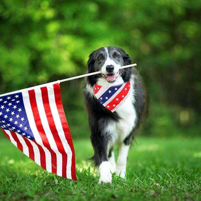 Sanwuta 60 Pcs 4th of July Dog Bandanas Patriotic Dog Bibs American Pet Costume Adjustable Cat Holiday Outfit Washable Triangle Scarf Kerchief for Small to Medium Pet
