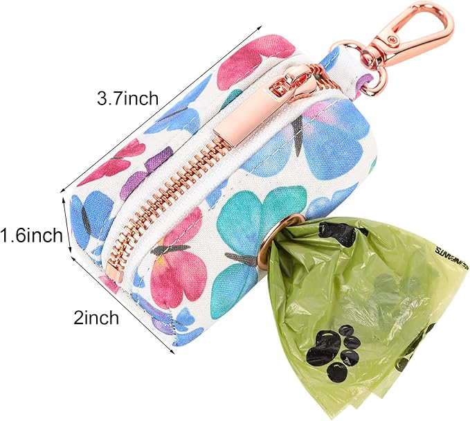 ARING PET Dog Waste Bag Dispenser, Cotton Doggy Poop Bags Holders Attach to Any Leashes, Portable Washable Butterfly Pattern Pet Waste Pouch Dispenser with Metal Zipper