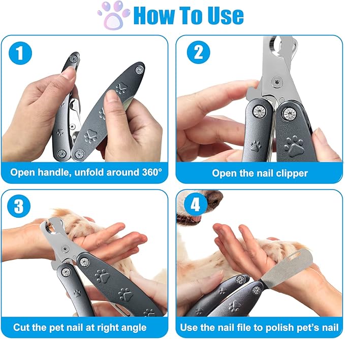 Best Dog Nail Trimmer for Anxiety Sensitive Dog, Silent Sharpest Smoothest Dog Nail Clippers for Thick Nail Large Dogs, 3-in-1 Build-in Comb & Nail File, Heavy Duty Professional Canine Nail Clipper