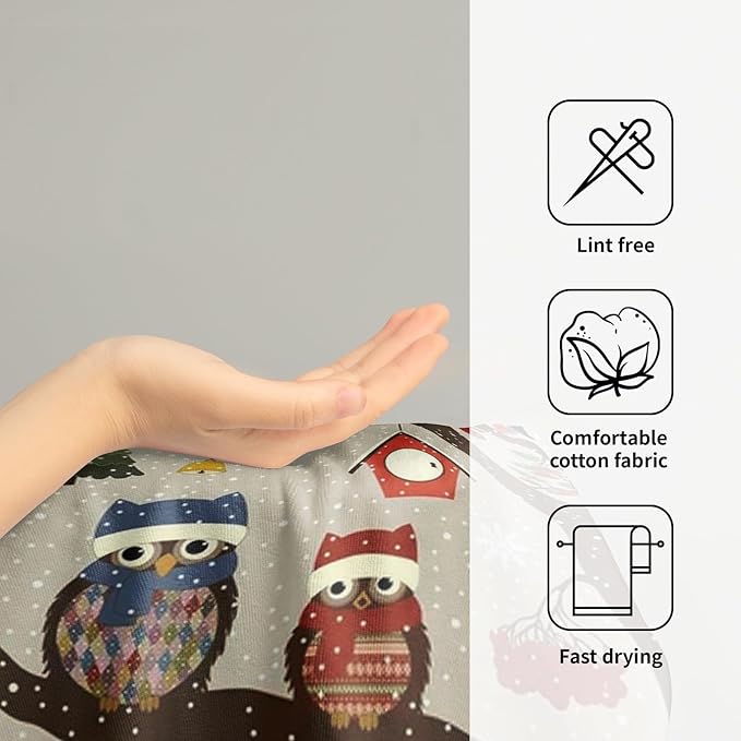 Giwawa Christmas Owl Towels 2PCs Xmas Red Birds Larger Hand Face Towel Winter Tree Berries Absorbent Microfiber Fingertip Towels Soft Guest Face Towel for Bathroom Spa Home Decor
