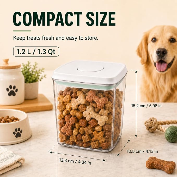 Pet Dog-Cat POP-Treat Airtight jar-Container - 1.3 Qt/1.2 L and 2.2 Qt/2 L | Stackable One-Touch Opening | For Snacks Candy Salt Herbs Spices | BPA-Free