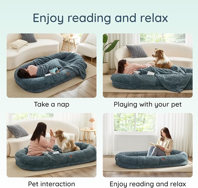 ChiXnuggle Faux Fur Washable Human Dog Bed Cover（Only Human Dog Bed） | 72*40*10,removable replace cover,soft fur,non-slip bottom,bluish grey