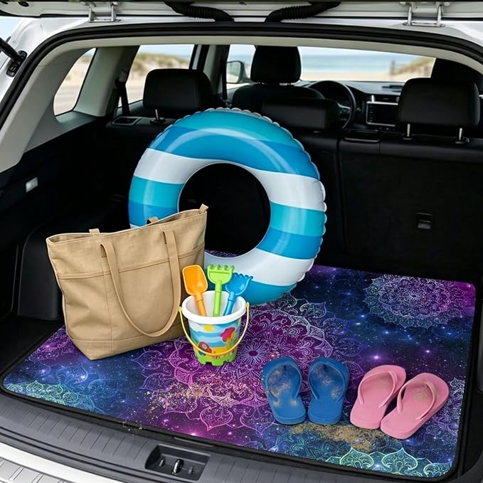 Howilath Galaxy Purple Mandala Car Trunk Mat All Weather Cargo Liner Non-Slip Rear Trunk Protection Polyester Carpet for SUV Sedan Truck 29"x39"