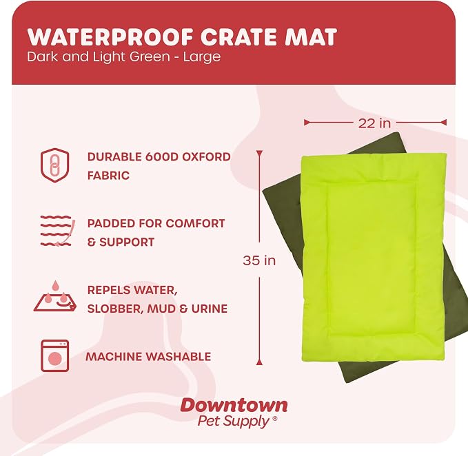 Downtown Pet Supply Dog Crate Pad, 35" x 22" - Waterproof, Ripstop Nylon Dog Crate Mat Chew Proof and Machine Washable - Dark and Light Green - L