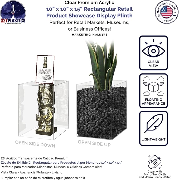 Acrylic Display Case for Collectibles 10" x 10" x 15" No Assembly Box for Figures Dolls Toys Memorabilia Dust Cover No Base 1 Side Open by Marketing Holders