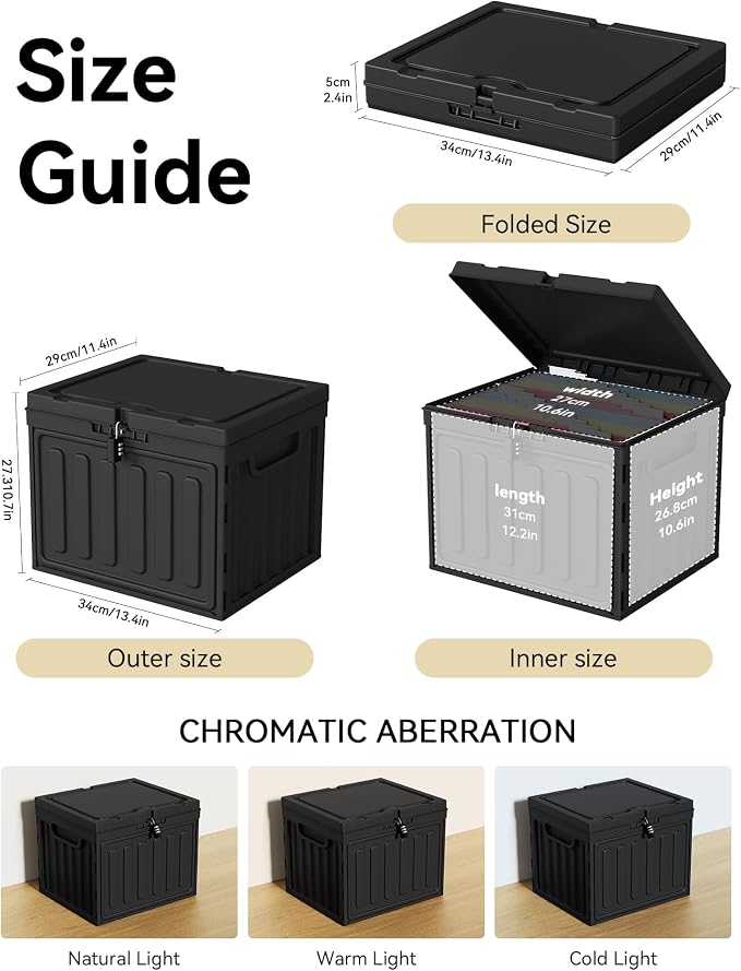 Oterri Lockable Plastic File Box with Lid for Letter-Size | Hanging File Folders Not Included. Black, Large 1-Pack. Home, Office, Classroom, Dorm, Tax, Under Bed, Filing Cabinet.