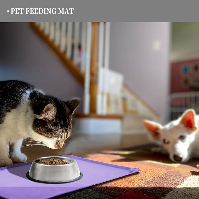 Reopet Waterproof Pet Feeding Mat, Non-Slip Silicone Placemats for Dog Cat Food and Water Bowl, High Raised Edges to Prevent Spills and Protect Floors