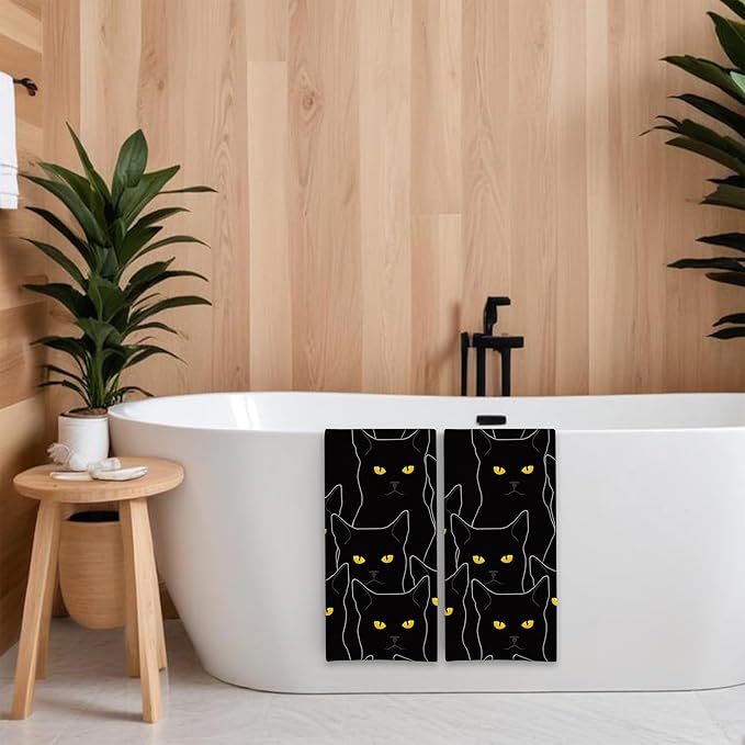 Black Cat Cute Cats Hand Towels,Set of 2 Absorbent Bath Towel Kitchen Dish Towel Home Gym Hotel Bathroom Decor,16x24 Inches