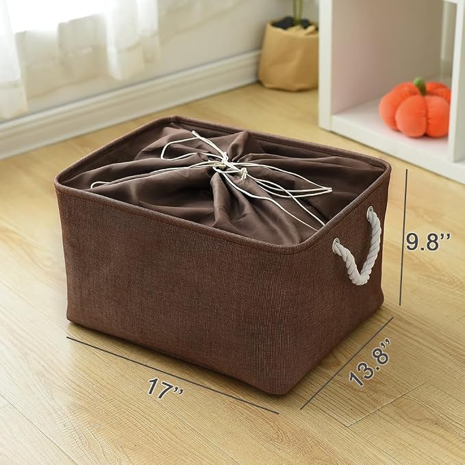 Organization and Storage Basket for Organizing - 17x14x10 inch 3 Pack Fabric Storage Cubes, Collapsible Storage Bins for Shelves Closet Organizer Toy Gift Cloth (Brown)