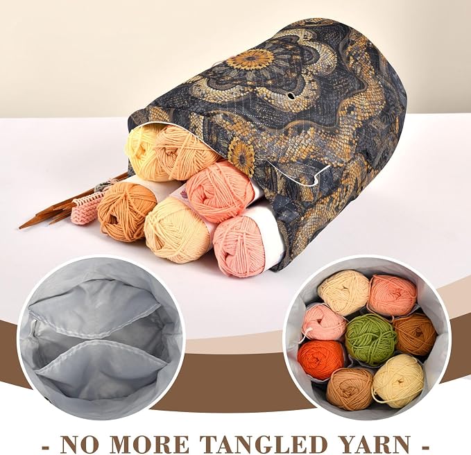 Tatenale Crochet Bag Yarn Bag Knitting Project Bag with Pockets and Handle Portable Yarn Storage Organizer Tangle Free 8.3x11 InchCottonmouth Skin Mandala Dark Purple45