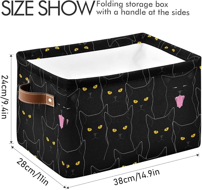 Rectangular Storage Bin Cute Black Cats Basket with Handles - Organizer Bin for Toys, Books, Laundry Basket for Kids/Pets, Playroom