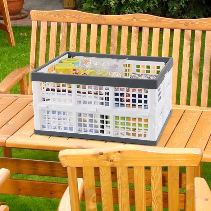 Rosebloom 34 L Plastic Folding Crate, Collapsible Storage Crates, 4 Packs | Stackable Rectangle Flodable Organization Crate Baskets