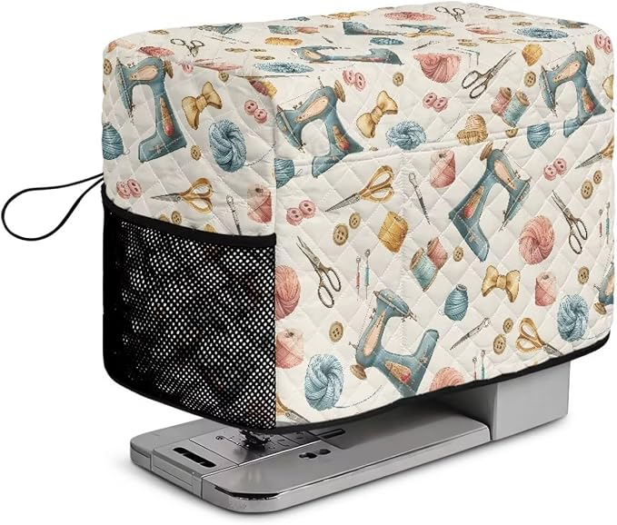 Sewing Machine Cover Polyester Febric Sewing Tool Motif Print | Dust Pet Hair Protection,Quilting Design,Fits Standard Singer,Brother Janome Machines,Protecting Decorating Your Sewing Space