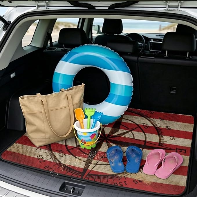 Howilath American Flag Stylish Car Trunk Mat Universal Cargo Liner Non-Slip & Dustproof Vintage Compass Rear Trunk Protection for Daily & Outdoor Use