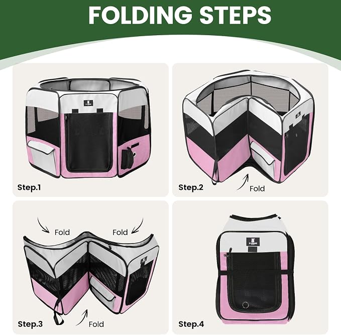 X-ZONE PET Foldable Dog Playpen, Portable Pet Play Pen for Puppy Cat, Pink | Pop‑Up Dog Playpens Indoor & Outdoor, Waterproof Dog Kennel Cage, Removable Top, Travel Camping Playpen, X-Large Size