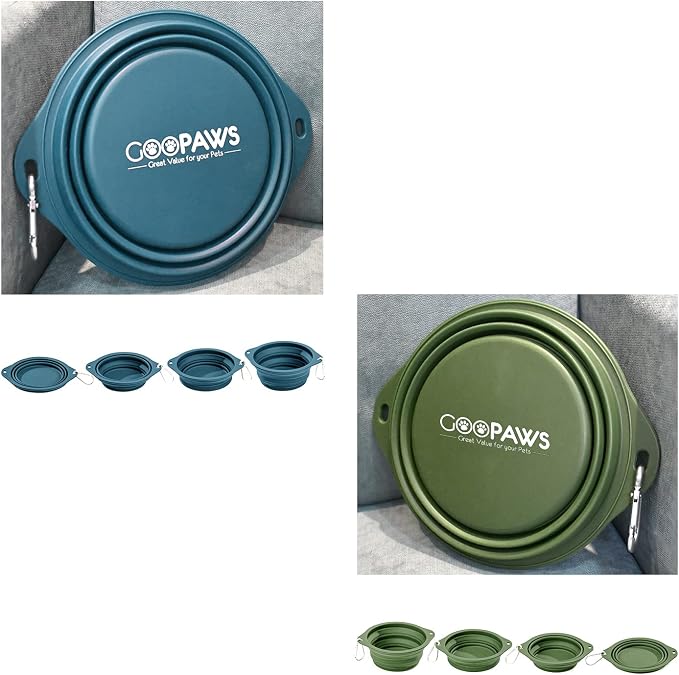 2 Pack Silicone No Spill Collapsible Travel Dog Feeding Bowls | Food-Grade Silicone, BPA Free, Travel Pet Bowls, with Carabiner Clip for Hiking, Durable & Quality, Dishwasher Safe