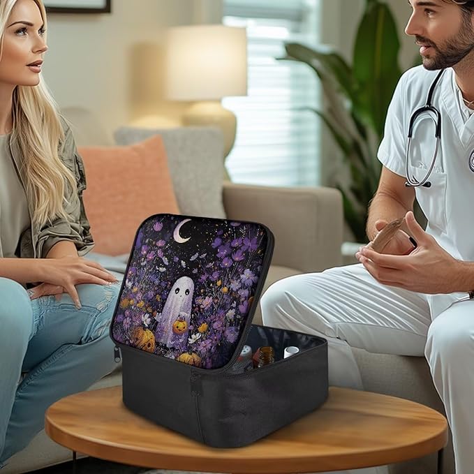 Empty First Aid Kit Purple Ghost Floral Empty First Aid Bag Medical Bag Empty Large Capacity for Home Office and Travel Use Lightweight Washable Soft Fabric