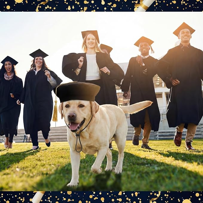 Pet Graduation Caps Velvet Dog and Cats Graduation Hats with Yellow Tassel Doctroal Cap Pet Grad Costume for Grad Holiday Birthday Party Costume Accessory for Large Dog(L(7 * 7in))