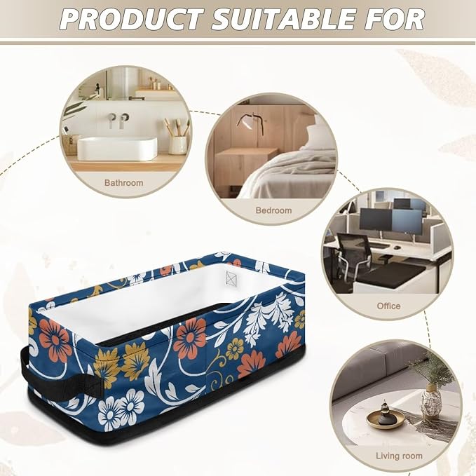Blue Flower Print Toilet Paper Storage Basket Small Bathroom Baskets for Organizing Countertop Toilet Tank Topper Paper Basket Home Bedroom Nursery Living Room