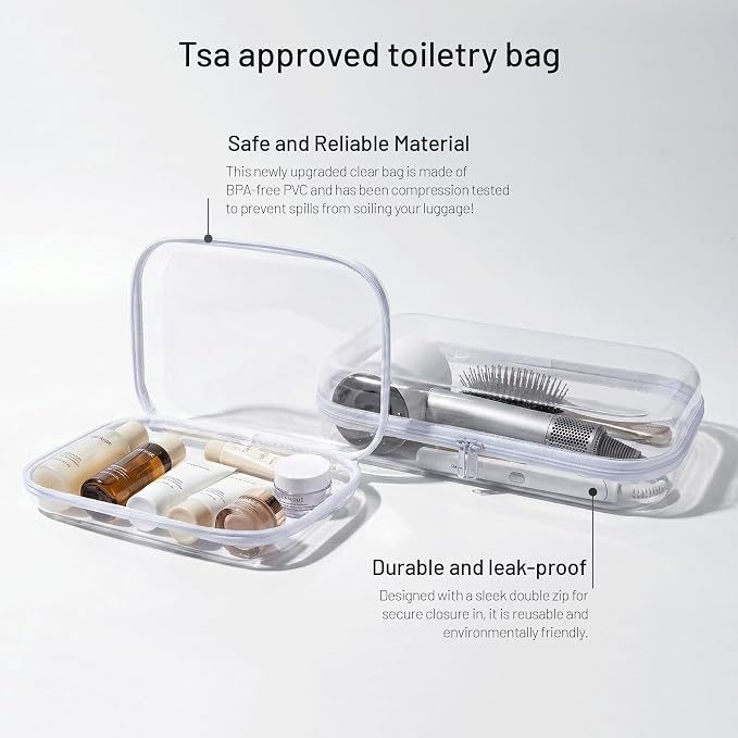 Clear Hard Shell Organizer Cases, 2 Pack | Durable PET shell with water-resistant, scratch-resistant surface for travel, toiletries, electronics and daily essentials