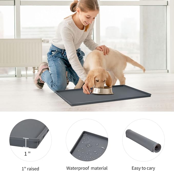 Silicone Dog Food Mat Waterproof Pet Feeding Tray for Large Dogs