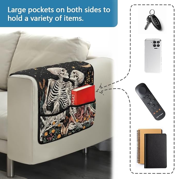 Skull Sofa Arm Covers Couch Arm Rest Covers for Sofa Cat Scratch Proof Slipcover Easy to Clean Armchair Cover Reusable Furniture Protector