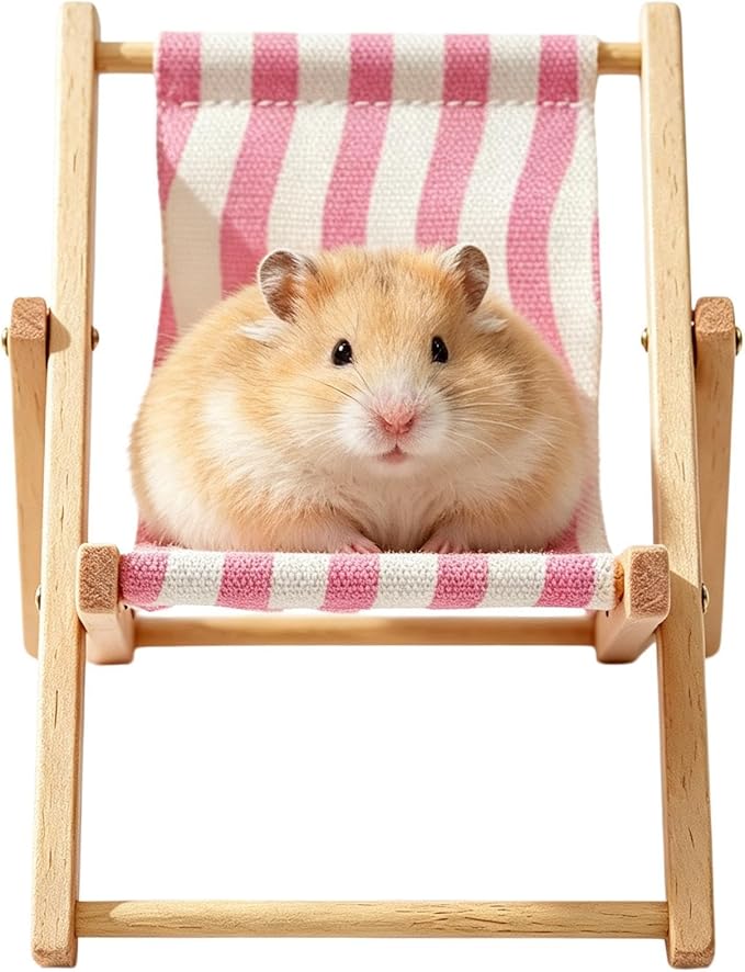Small Pet Lounge Chair Recliner – Habitat Furniture Decor | | Mini Wooden Resting Bed For Guinea Pigs, Hamsters & Bunny; Cute Cage Accessary & Lounge Sofa For Small Animal Enclosure