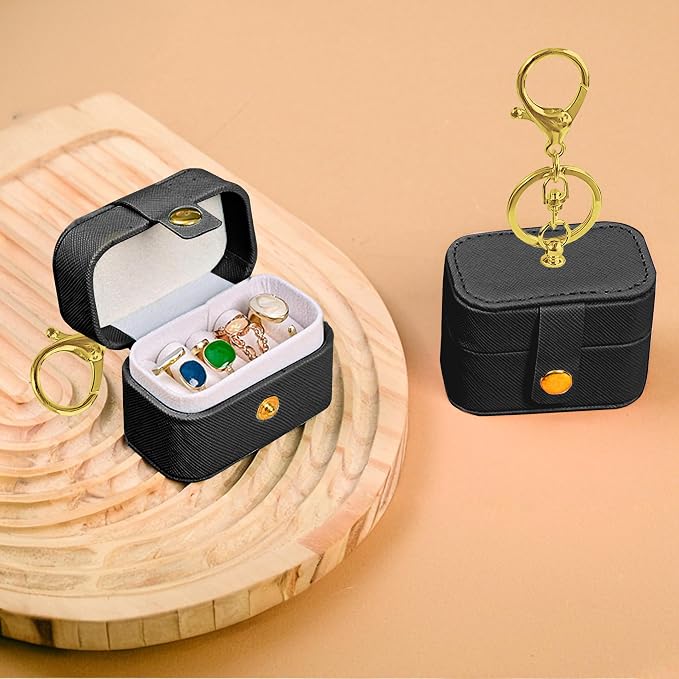 Wedding Dog Ring Bearer Pillows Box, PU Leather Travel Mini Ring Holder Pouch with Keychain Clip& Buckle Closure, Bridesmaid Gifts Jewelry Storage Organizer Case for Women Girls(Black)