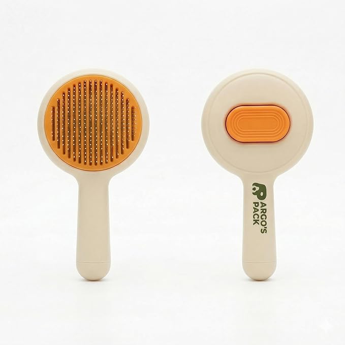 Argo's Pack - Pet Hair Remover Comb for Dogs & Cats, Effective Grooming Shedding Tool, Brush for Indoor Pets with Self-Cleaning Button, Safe Deshedding Tool for Short & Long Hair Pets (Orange)