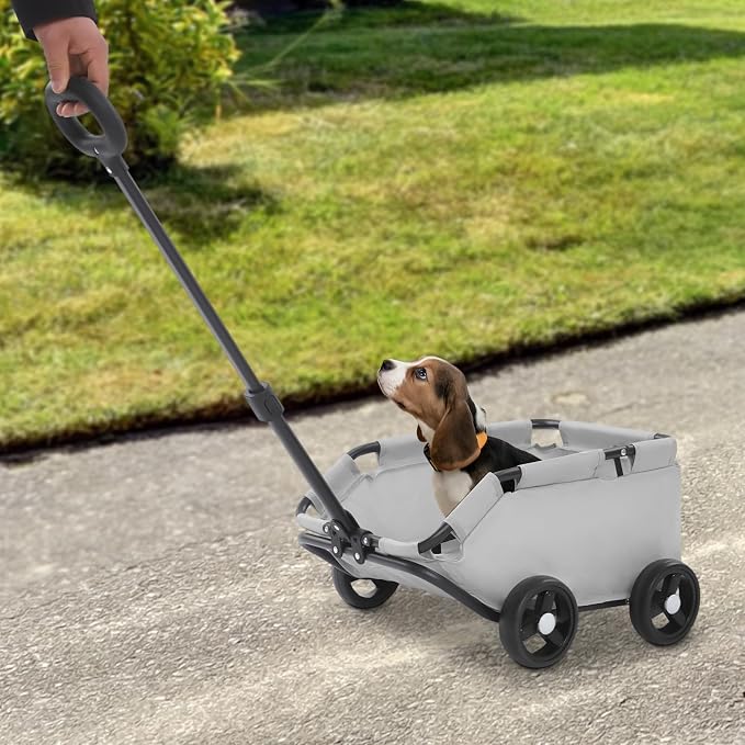 Bacocoo Portable Folding Pet Trolley, Dog Stroller 4 Wheels, Folding Dog Cart Pet Stroller for Travelling Shopping Walking Playing for Small Dogs Cats. (Grey)
