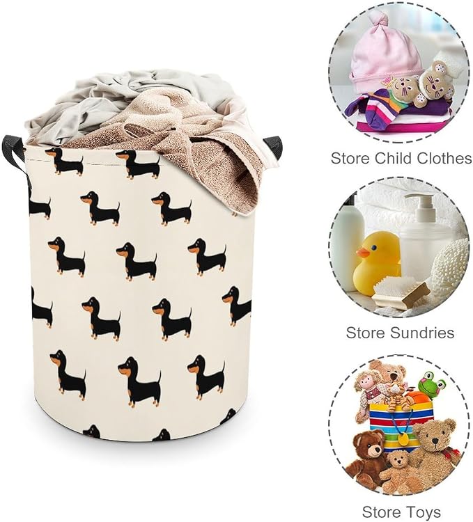 Waterproof Foldable Basket with Handles Doxie Dachshund Weiner Dog Pet, Large Capacity Laundry Hamper for Clothes, Toys, and Home Organization