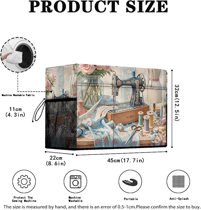 Sewing Element Sewing Machine Cover with Storage Pockets,White | Dust & Pet Hair Protection,Fits Standard Singer, Brother and Janome Machines, Protecting & Decorating Your Sewing Space