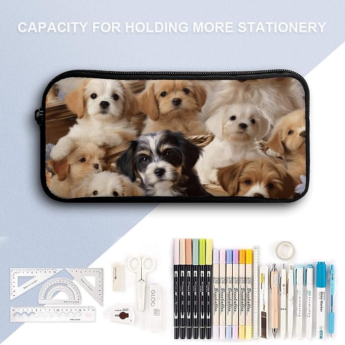 Cute Pet Dogs Cute Aesthetic Pencil Case | Pen Bag for Women Big Capacity Pencil Pouch, Portable Makeup & Stationery Organizer for Office Travel