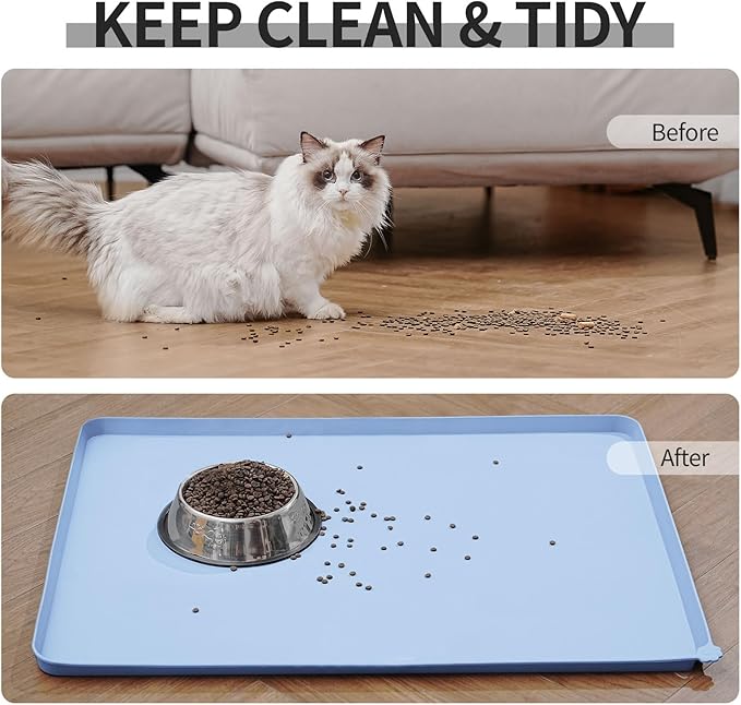 Reopet Waterproof Pet Feeding Mat, Non-Slip Silicone Placemats for Dog Cat Food and Water Bowl, High Raised Edges to Prevent Spills and Protect Floors