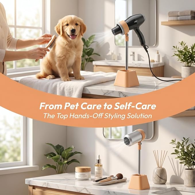 Mikikit Pet Hair Dryer Holder Rotation Dog Dryer Stand Hair Tool Organizer Stainless Steel Pp