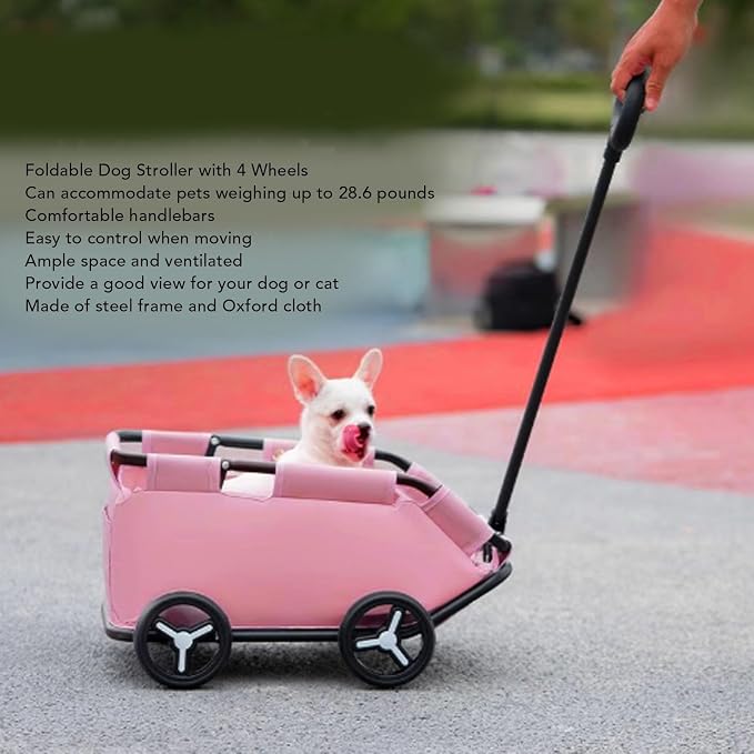Dog Stroller Foldable Pet Buggy Portable Cat Carrier with Storage Basket 28.6lbs Capacity 51x35x23cm 4 Wheels Removable Liner Safety Leash for Small Pets