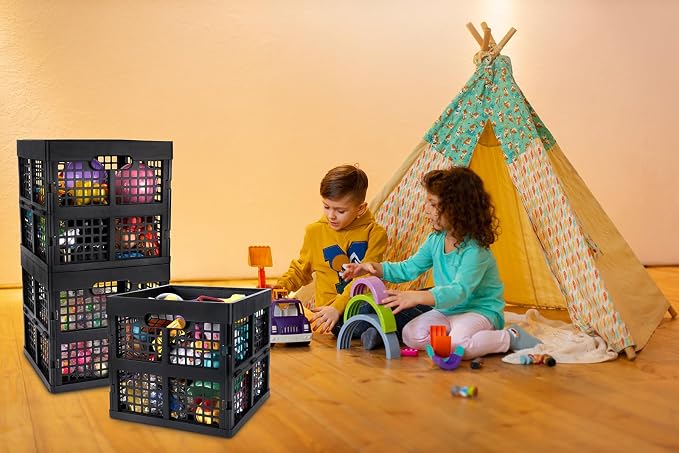 Eslite 3-Pack Collapsible Plastic Storage Crates,Foldable Crates for Storage,16L (Black)