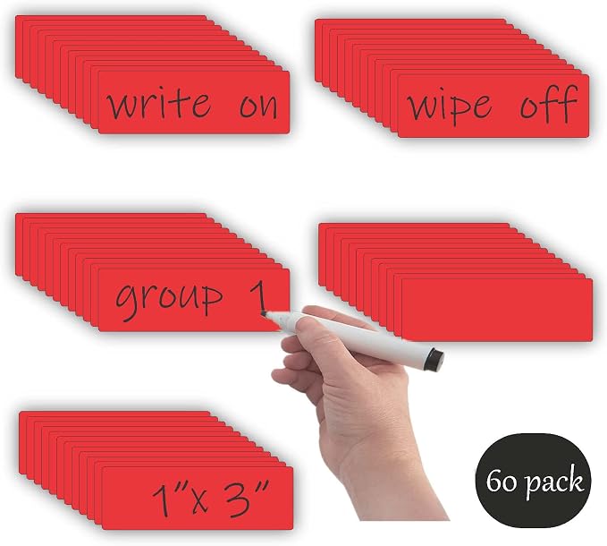 STTMGN Magnetic Labels Dry Erase (1x3,Pack of 60),Write On Magnets(Red)