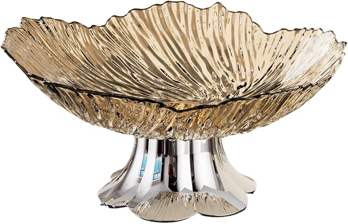 Pedestal Fruit Bowl, Snack Storage Holder, Fruit Tray, Dessert Display Stand, Decorative for Living Room Kitchen Home, E with Silver Base, Gold