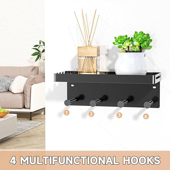 YWHWXB No Drill Dog Leash Holder Wall Mount, Pet Hooks & Shelf (Black) | Heavy-duty metal structure All-in-one entryway organizer Multi-scenario use Hassle-free setup & care