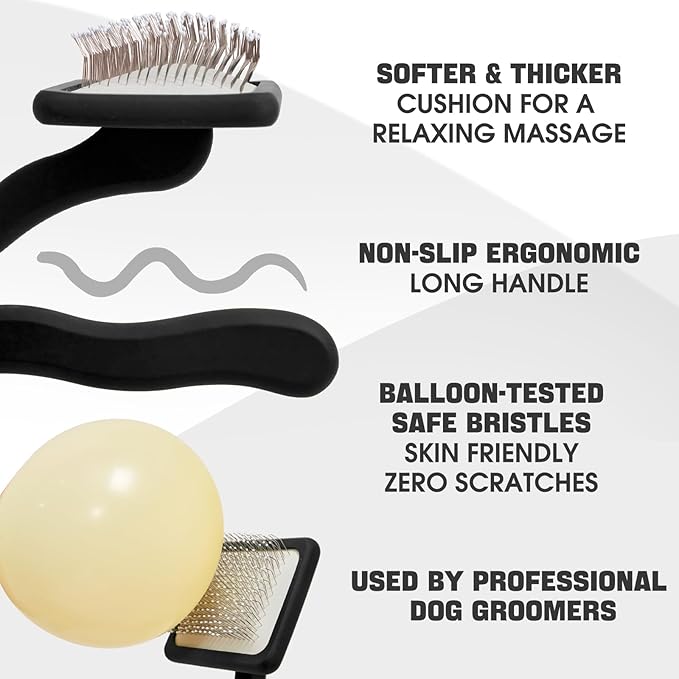 Bonteck Dog Slicker Brush for Dogs Grooming Kit 4PCS | Large Dog Brush for Goldendoodles Poodles Doodles | Long Pin Haired Brush | Poodle Brushes and Comb (Black)