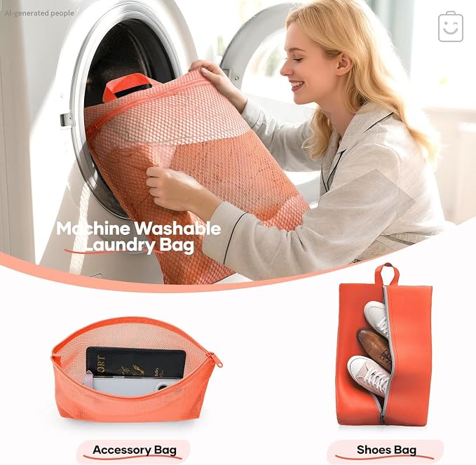 Veken 9/11 Set Compression Packing Cubes Garment Bags for Travel Essentials,Compressible Expandable Luggage Organizer Bags for Clothing,Space Saver Bags with Over 1000 pcs of Mesh Holes(Orange)