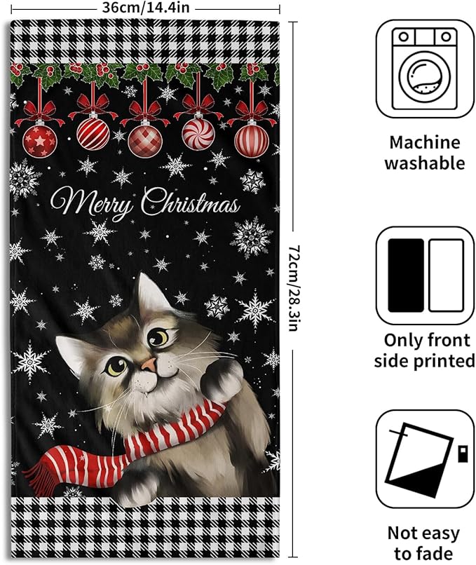 Giwawa Christmas Black Cat Hand Towels Winter Snowflake Dish Fingertip Towels Set of 2 Absorbent Face Towels for Bathroom Kitchen Gym Home Decor