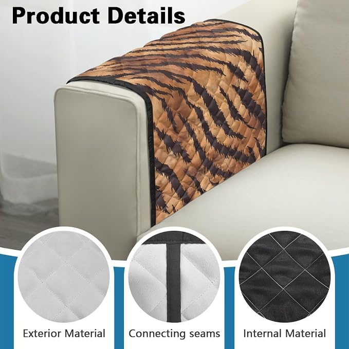 Sofa Armrest Cover Stretch Couch Arm Covers Breathable Armrest Covers for Chairs Arms Protector Keep Home Clean Scratch-Resistant Sofa Arm Cover Protect Armchair Decor Tiger Pattern