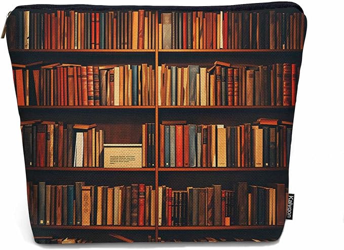 Vintage Library Bookshelf Makeup Bag for Purse, Travel Toiletry Pouch, Cosmetic Organizer, Old Books Pattern Flax Pencil Case for Men and Women