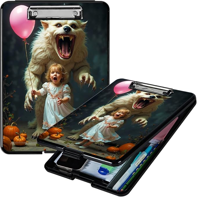 Heavy Duty Storage Clipboard, Slim Nursing Clipboard with Internal Pen Case, Portable File Organizer Case for A4 Letter Size Paper Office Medical Professionals, White Tiger Balloon Girl