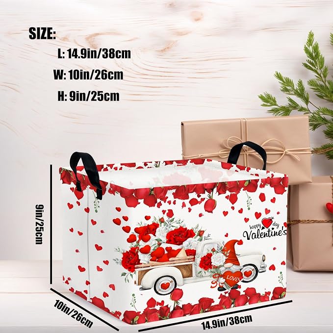 Cute Large Valentine's Day Gift Basket Empty Heart Decor Storage Bin for Kid Baby Room Décor (White Truck Roses)