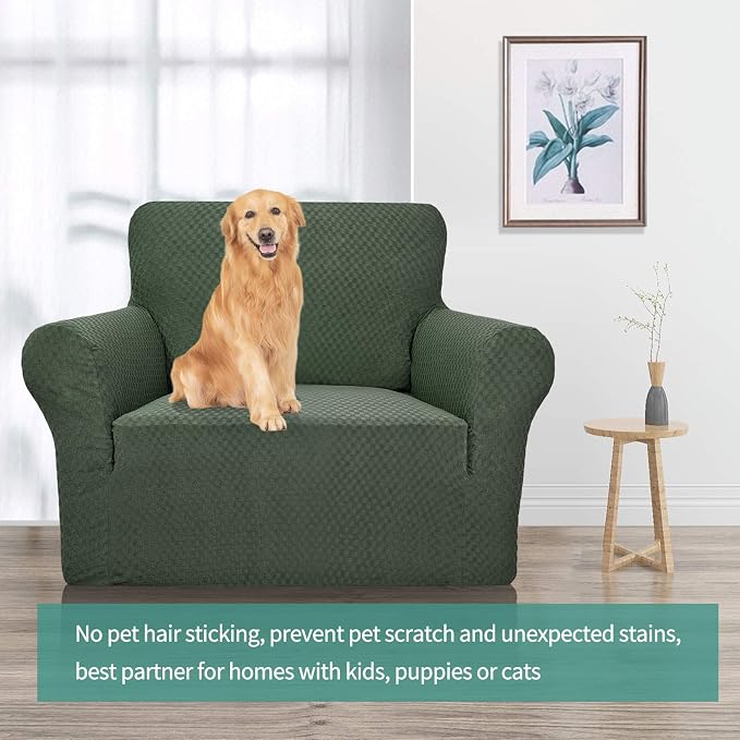 YEMYHOM Couch Cover Latest Jacquard Design High Stretch Sofa Chair Covers for Living Room, Pet Dog Cat Proof Armchair Slipcover Non Slip Magic Elastic Furniture Protector (Small, Army Green)